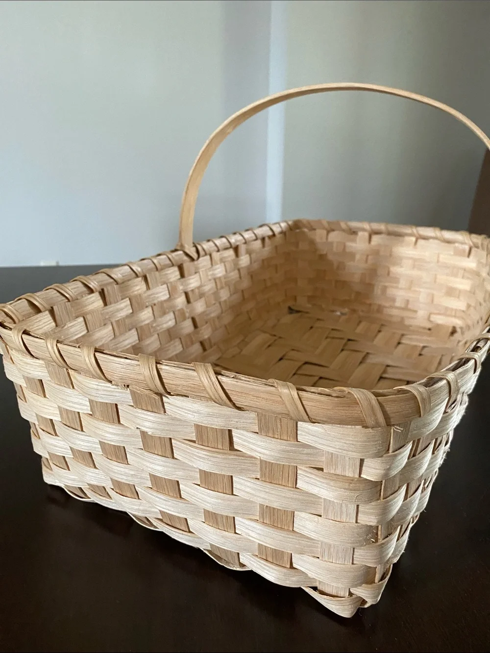 Handwoven Rectangular Handle Basket in Light Tan 21